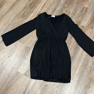 Black deep v A line long sleeve dress